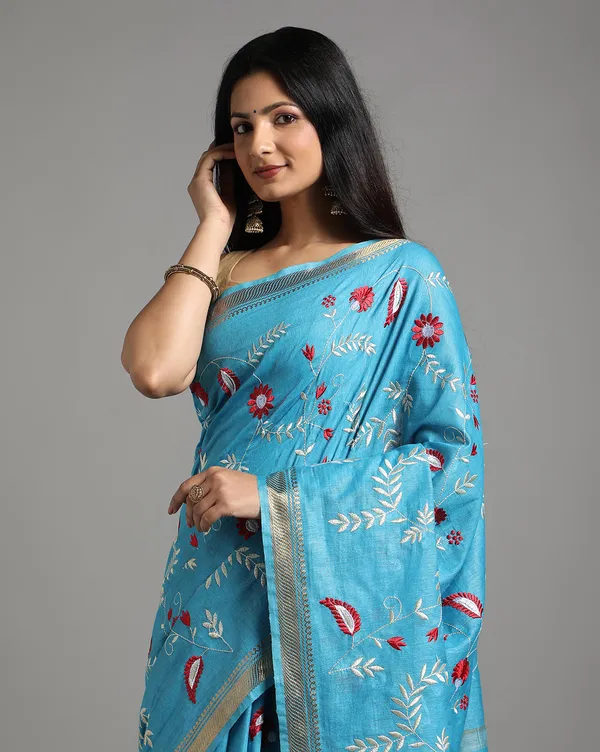 Fanciful_Silk_Linen_Embroidered_Handloom_Blue_Saree