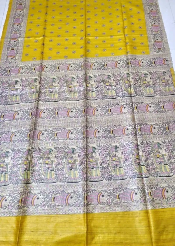 Silkmark_Tussar_Tranquil_Madhubani_Yellow_&_Beige_Saree