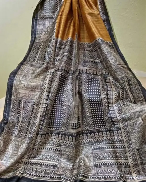 Silkmark_Tussar_Bright_Madhubani_Yellow_&_Blue_Saree