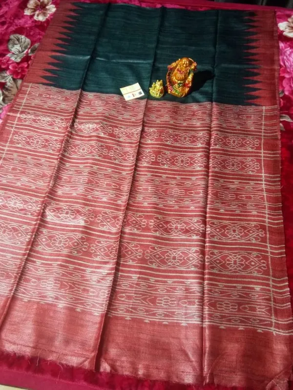 Silkmark_Tussar_Precious_Blockprint_Red_&_Black_Saree