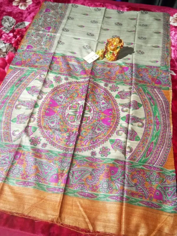 Silkmark_Tussar_Decorous_Blockprint_Pink_&_Beige_Saree