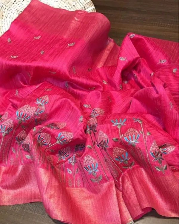 Silkmark_Certified_Pure_Tussar_Lucid_Embroidered_Pink_Saree