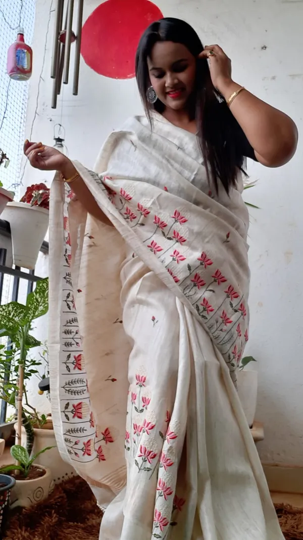 Silkmark_Certified_Pure_Tussar_Modern_Embroidered_White_Saree