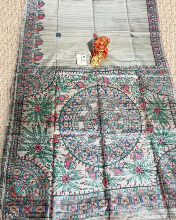 Silkmark_Tussar_Vibrant_Madhubani_Handpainted_Biege_Saree