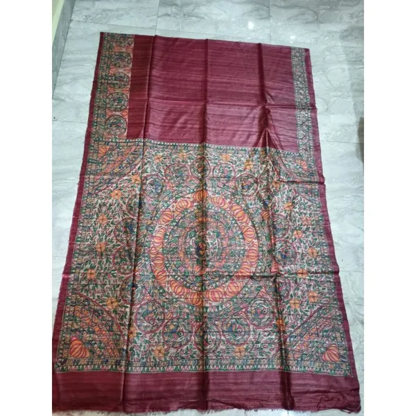 Silkmark_Tussar_Modern_Madhubani_Handpainted_Red_Saree