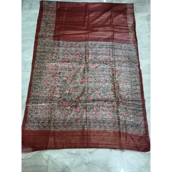 Silkmark_Tussar_Serene_Madhubani_Handpainted_Brown_Saree