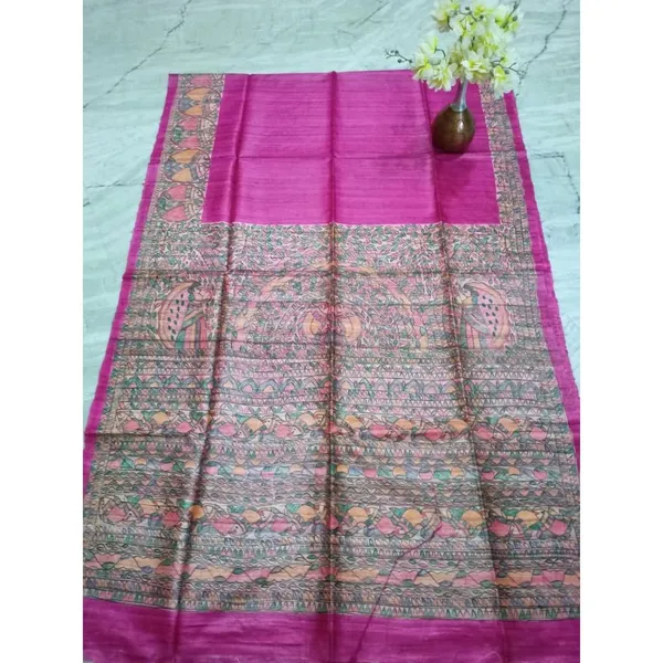 Silkmark_Tussar_Unique_Madhubani_Handpainted_Pink_Saree