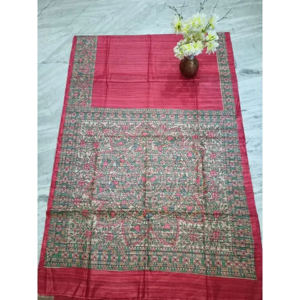 Silkmark_Tussar_Lucid_Madhubani_Handpainted_Red_Saree