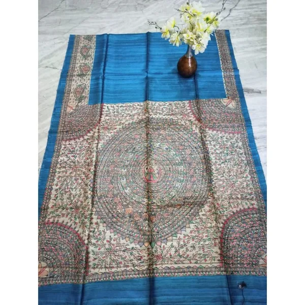 Silkmark_Tussar_Poetic_Madhubani_Handpainted_Blue_Saree