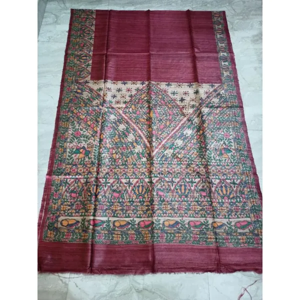 Silkmark_Tussar_Quaint_Madhubani_Handpainted_Red_Saree
