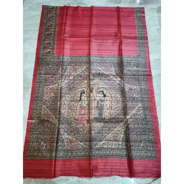 Silkmark_Tussar_Vivid_Madhubani_Handpainted_Red_Saree