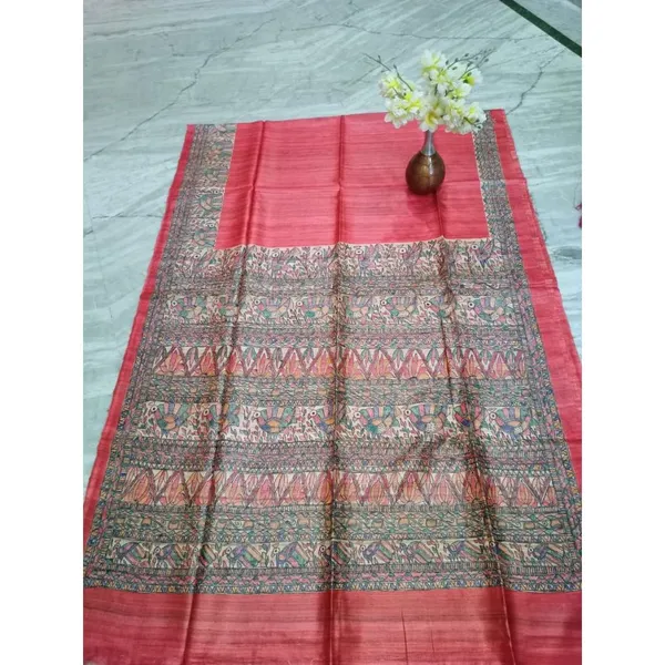 Silkmark_Tussar_Misty_Madhubani_Handpainted_Red_Saree