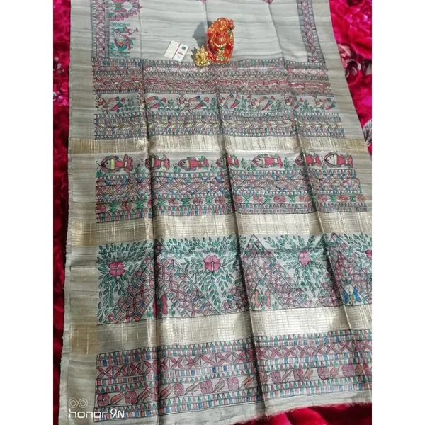 Silkmark_Tussar_Beaming_Madhubani_Handpainted_Biege_Saree