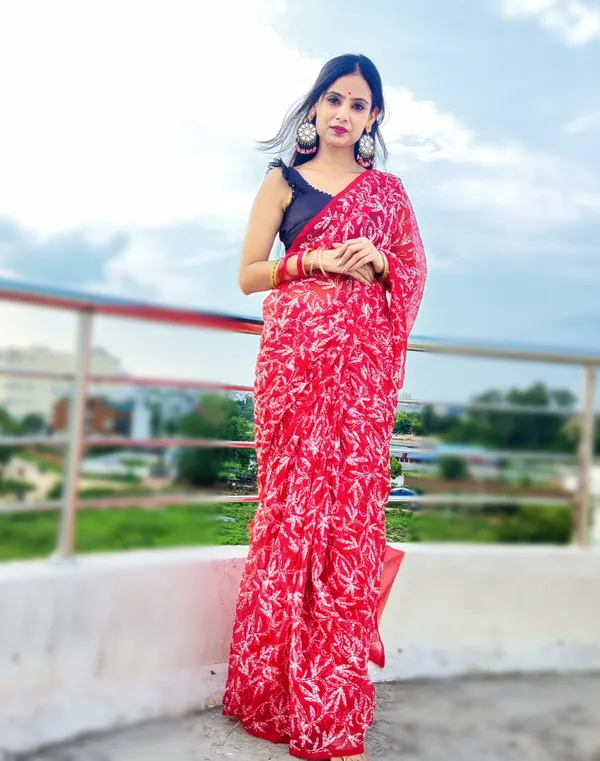 Tepchi_Handwork_Georgette_Work_Red_Saree