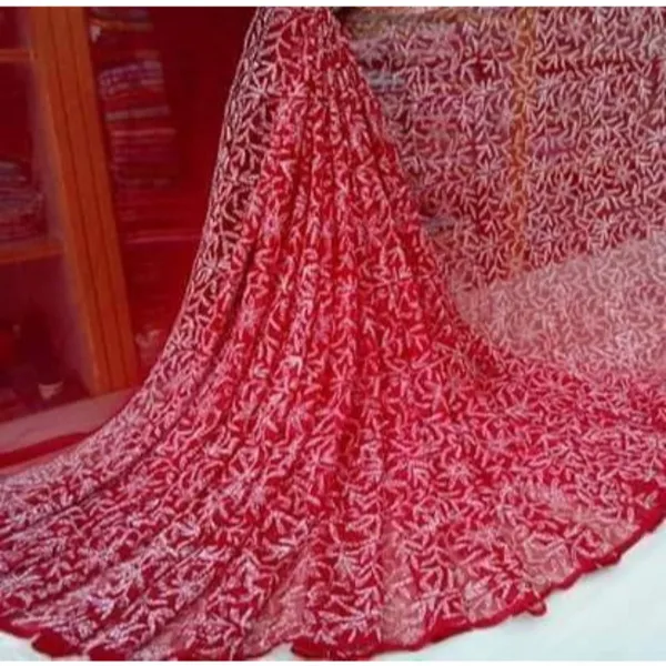Tepchi_Handwork_Georgette_Work_Red_Saree