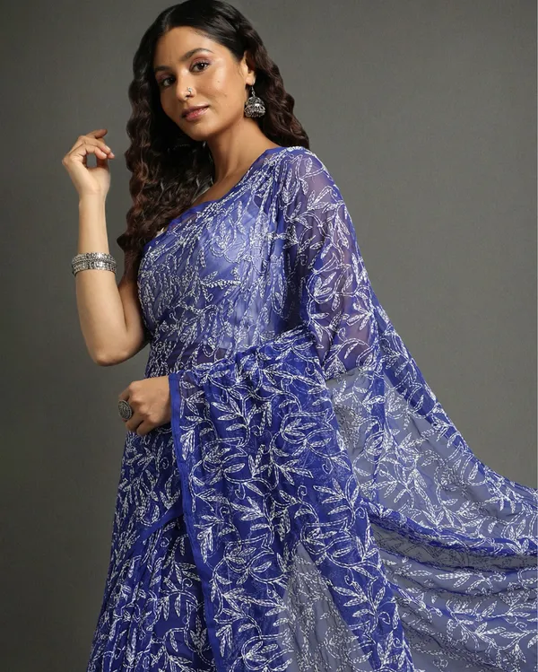 Tepchi_Handwork_Georgette_Work_Blue_Saree