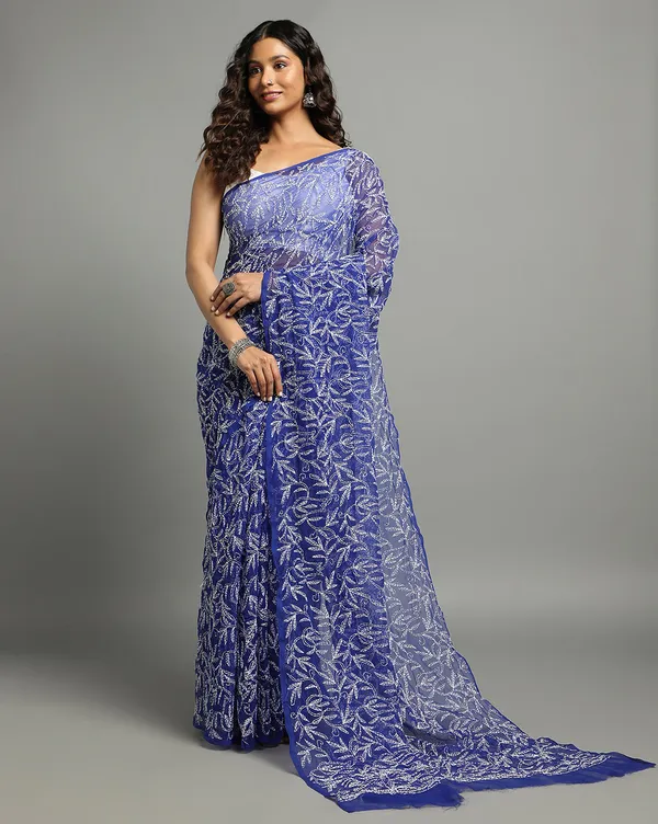 Tepchi_Handwork_Georgette_Work_Blue_Saree