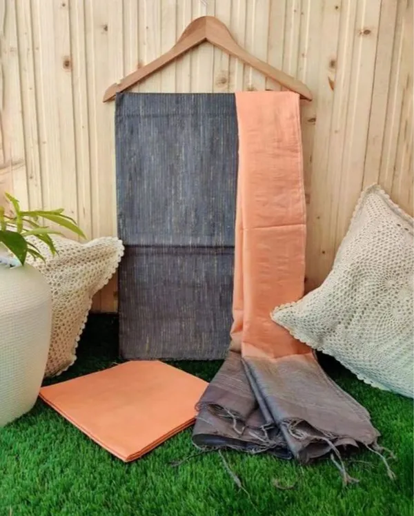 Handdyed_Katan_Silk_Gray_&_Orange_Contrast_Suit