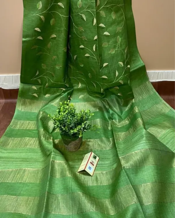 Silkmark_Alluring_Eri_Tussar_Silk_Embroidered_Green_Saree