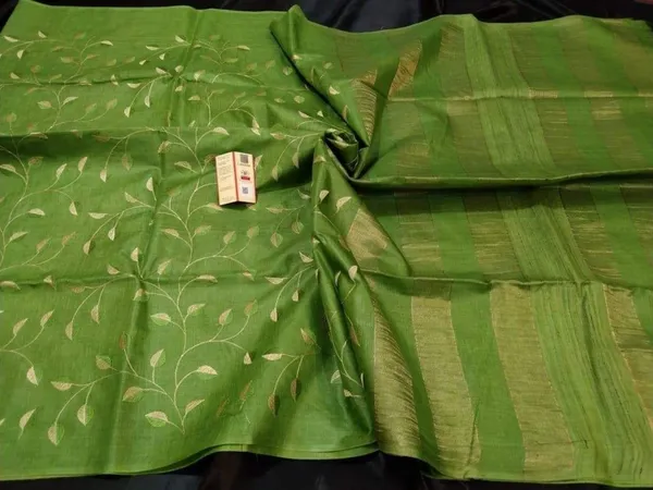 Silkmark_Alluring_Eri_Tussar_Silk_Embroidered_Green_Saree