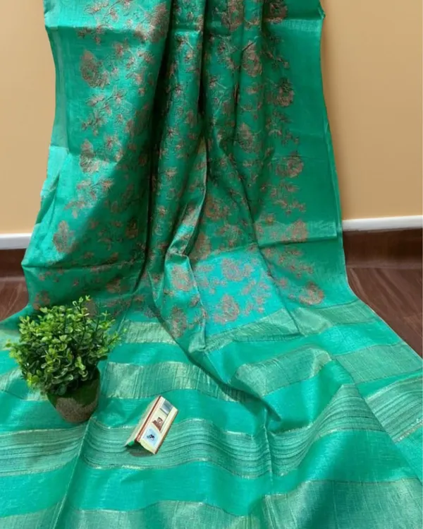 Silkmark_Blissful_Eri_Tussar_Silk_Embroidered_Green_Saree