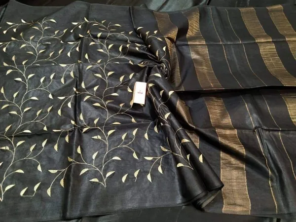 Silkmark_Graceful_Eri_Tussar_Silk_Embroidered_Black_Saree