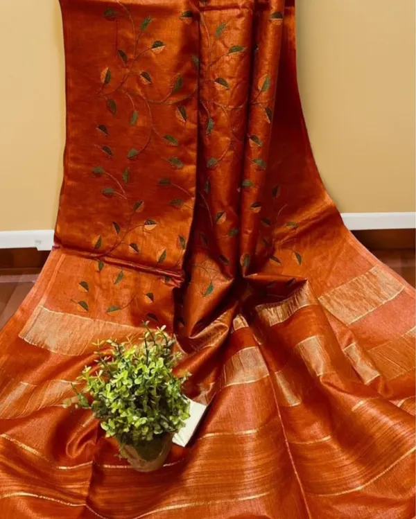 Silkmark_Blushing_Eri_Tussar_Silk_Embroidered_Orange_Saree