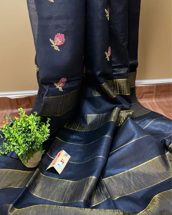 Silkmark_Adorable_Eri_Tussar_Silk_Embroidered_Blue_Saree
