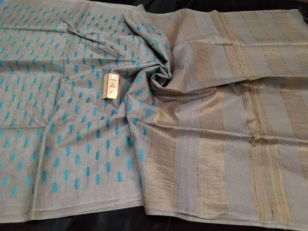 Silkmark_Textured_Eri_Tussar_Silk_Embroidered_Biege_Saree