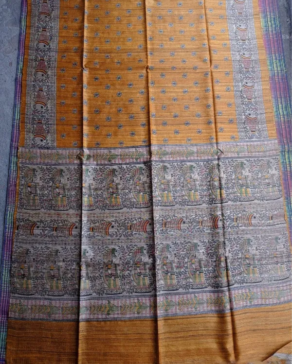 Silkmark_Tussar_Decorous_Madhubani_Yellow_Saree