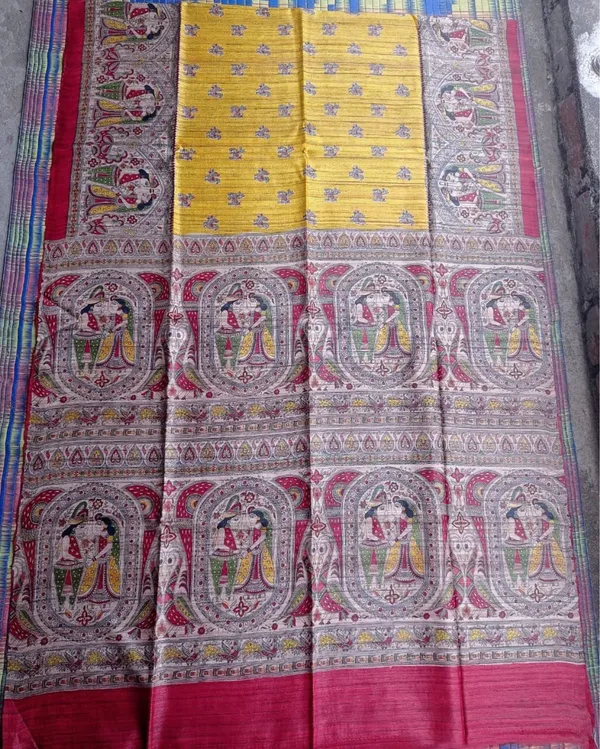 Silkmark_Tussar_Alluring_Madhubani_Yellow_&_Red_Saree