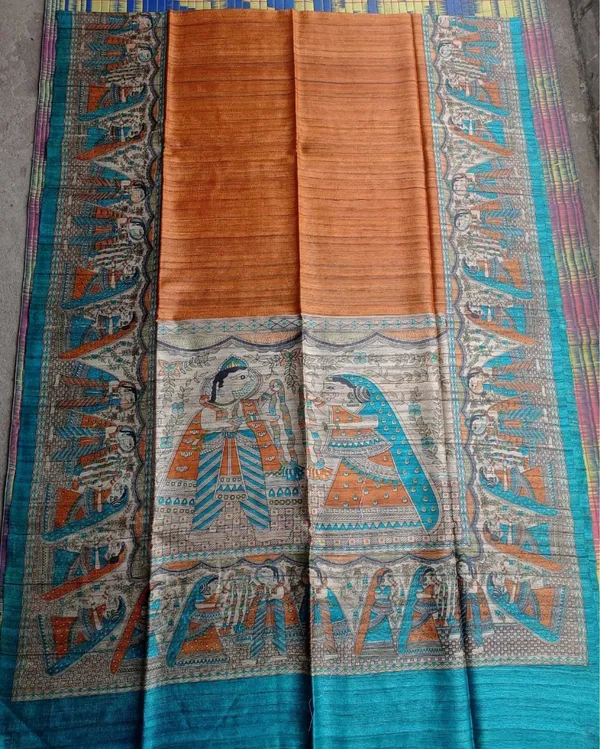 Silkmark_Tussar_Textured_Madhubani_Mustard_Saree