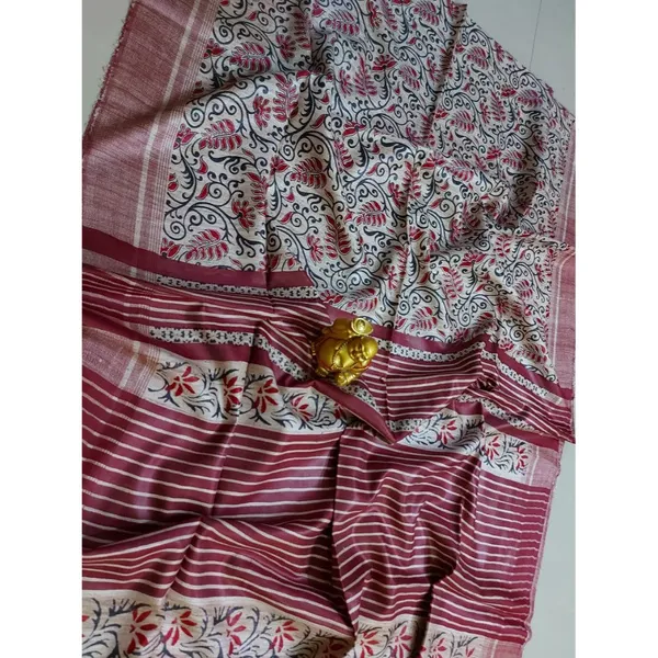 Silkmark_Tussar_Hypnotic_Blockprint_Maroon_&_Beige_Saree