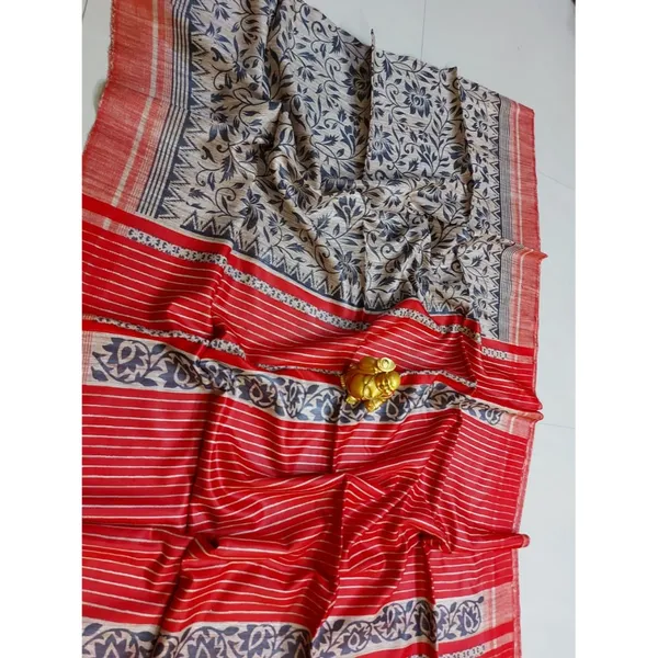 Silkmark_Tussar_Colorful_Blockprint_Red_&_Black_Saree