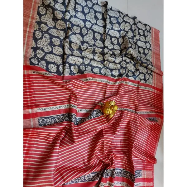 Silkmark_Tussar_Gorgeous_Blockprint_Black_&_Red_Saree