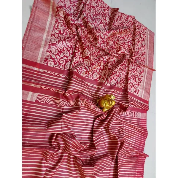 Silkmark_Tussar_Lustrous_Blockprint_Red_&_Beige_Saree