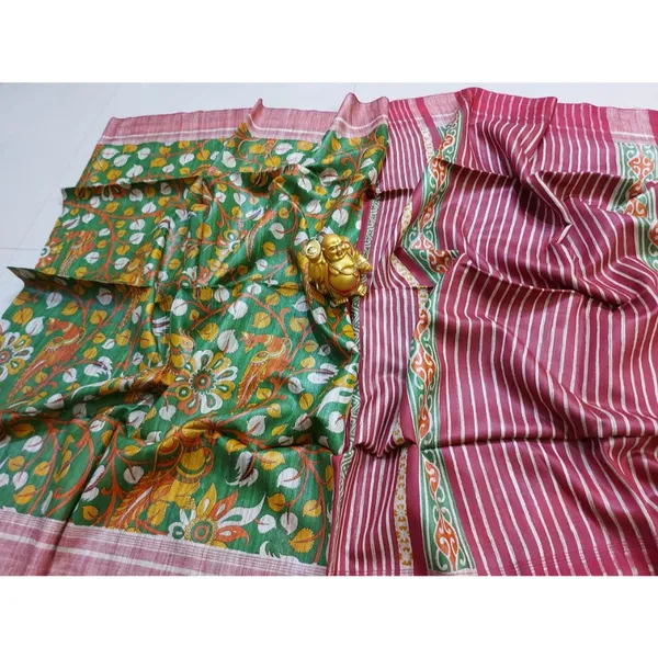 Silkmark_Tussar_Quaint_Blockprint_Green_Saree