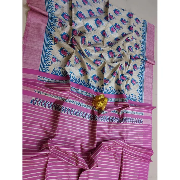 Silkmark_Tussar_Timeless_Blockprint_Pink_&_Blue_Saree