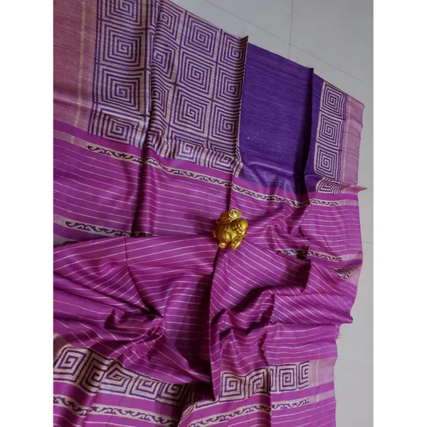 Silkmark_Tussar_Lucid_Blockprint_Purple_&_Pink_Saree