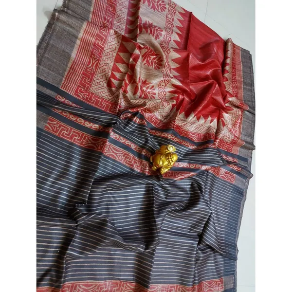 Silkmark_Tussar_Alluring_Blockprint_Red_&_Black_Saree