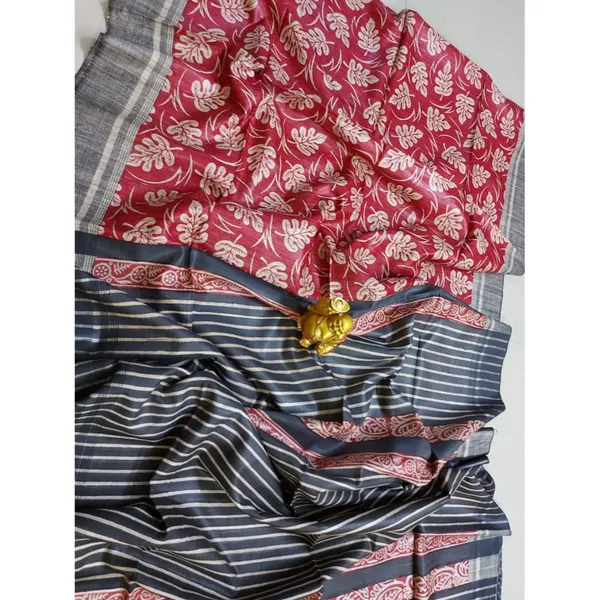 Silkmark_Tussar_Dazzling_Blockprint_Red_&_Black_Saree