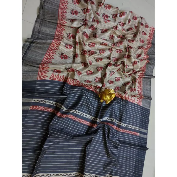 Silkmark_Tussar_Idyllic_Blockprint_Black_&_Red_Saree