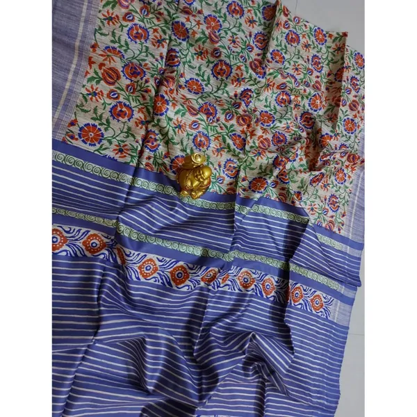 Silkmark_Tussar_Striking_Blockprint_Purple_&_Blue_Saree