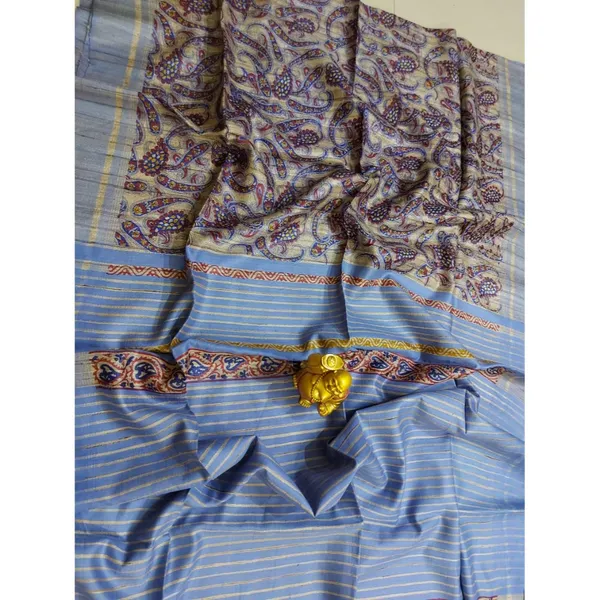 Silkmark_Tussar_Vivid_Blockprint_Purple_&_Blue_Saree