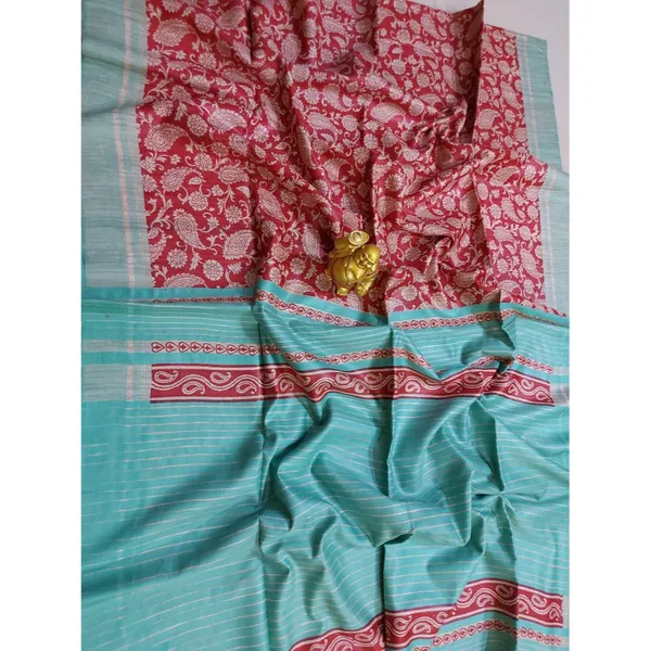 Silkmark_Tussar_Idyllic_Blockprint_Red_Saree