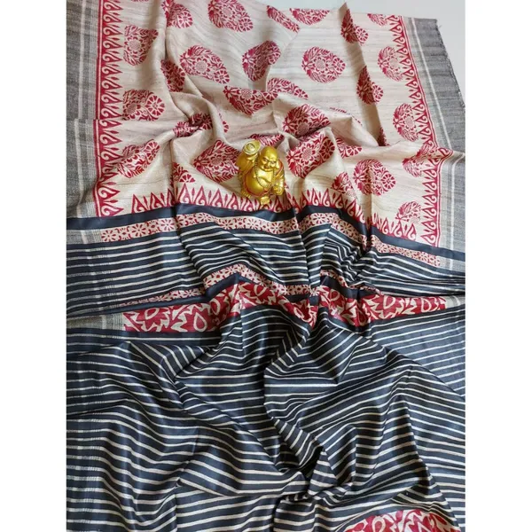 Silkmark_Tussar_Striking_Blockprint_Red_&_Black_Saree