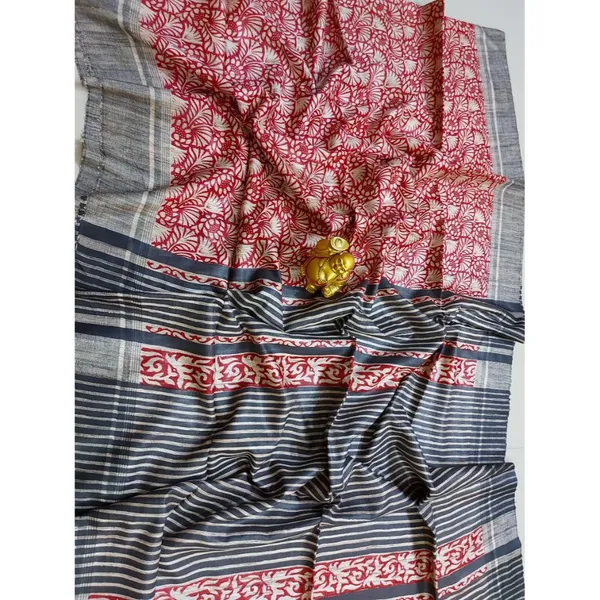 Silkmark_Tussar_Blushing_Blockprint_Red_&_Black_Saree