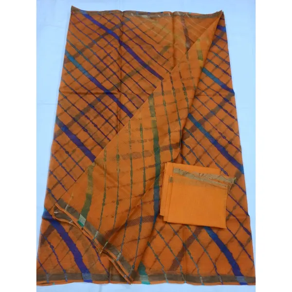 Impressive_Pure_Silk_Kota_Doria_Orange_Saree_Handcrafted