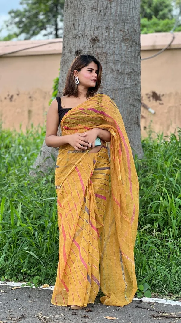 Golden_Cotton_Kota_Doria_Mustard_Saree_Handcrafted
