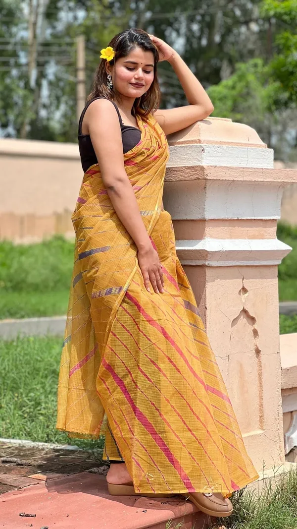 Golden_Cotton_Kota_Doria_Mustard_Saree_Handcrafted
